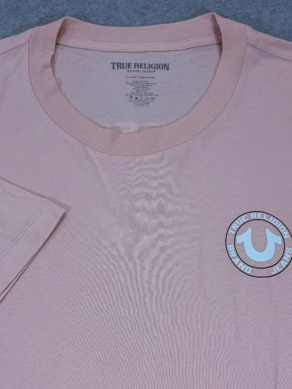 True Religion Crystal Buddha Face Tee Men's XL Sepia Rose Pink Rhinestone NWT